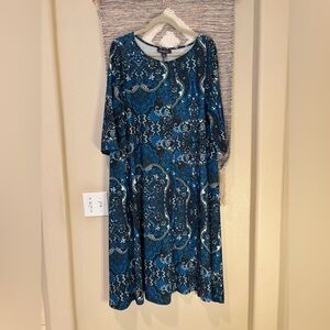 Romans Blue A-Line Dress with Bishop Sleeves for Wedding Guests